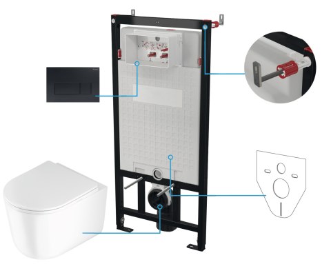 JASMIN - Zestaw WC podtynkowy 6 w 1 - spłukiwanie wirowe nero/biały - CDJN6ZPW
