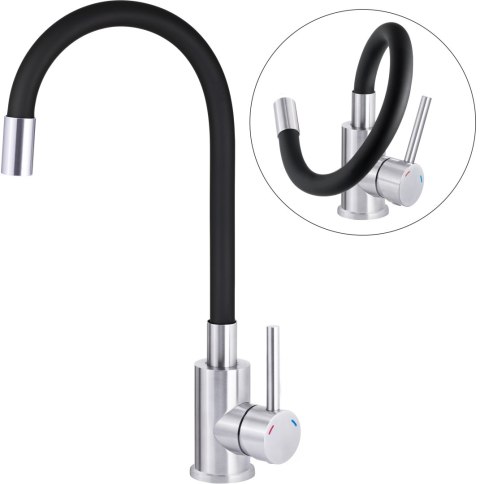 Zlewozmywak granitowy z baterią z elastyczną wylewką - grafit Corio ZRCP2113