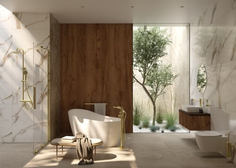 Deszczownica z baterią prysznicową złoty szczotkowany Arnika NQA_R41K