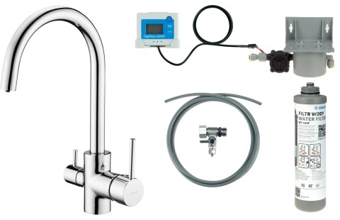 Bateria kuchenna z zestawem do filtracji wody chrom