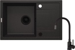 Zlewozmywak granitowy z baterią 1-komorowy z ociekaczem i syfonem - grafit metalik Corio ZRCPG113